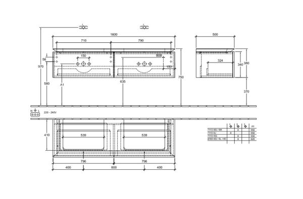 Villeroy&Boch Legato Waschtischunterschrank 160x50cm für Aufsatzwaschtisch, 2 Auszüge B69200DH1