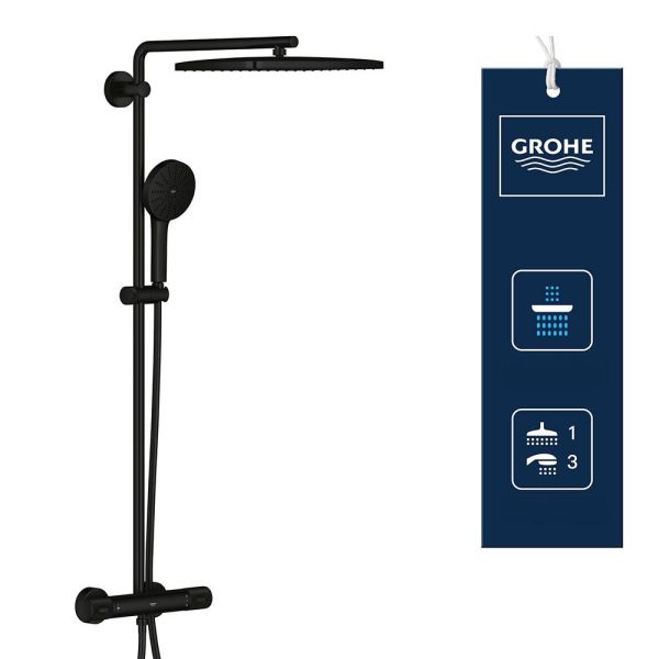 Grohe Vitalio Joy+ CoolTouch System 350x230 Duschsystem mit Thermostat, Aufputz, schwarz matt