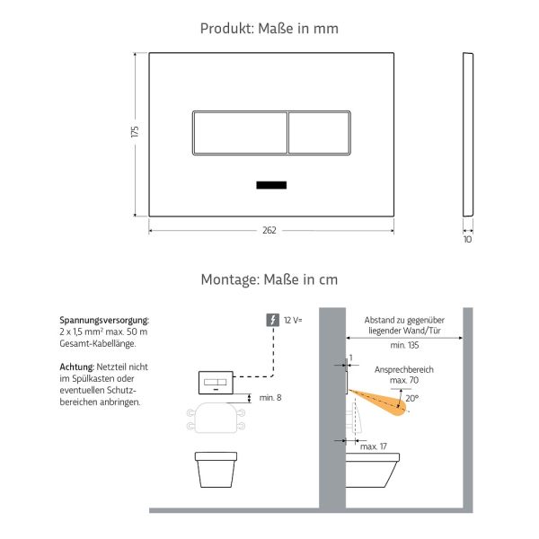 WimTec PROOF T6 Zweimengen WC-Betätigung SLK 12V Netzbetrieb, schwarz matt