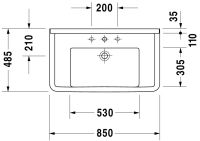 Vorschau: Duravit Starck 3 Waschtisch rechteckig 85x48,5cm, mit 1 Hahnloch, mit Überlauf, weiß 0304800000